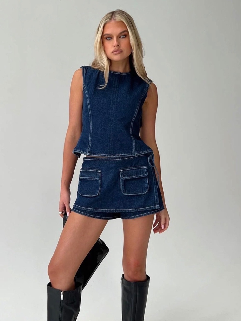 Lioness Countryside Top and Skort Blue Denim Matching Set